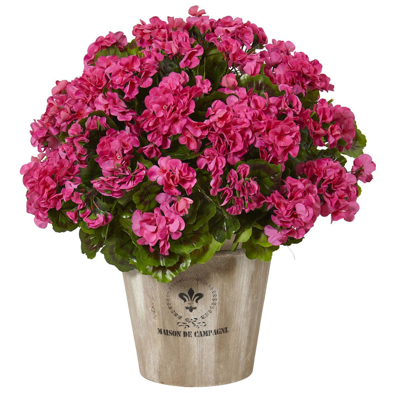 indoor uv planter Nearly Natural Geranium in Farmhouse Planter UV Resistant (Indoor/Outdoor)