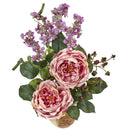 Large Rose and Dancing Daisy in Wooden Pot