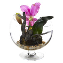 Mini Orchid Cattleya Artificial Arrangement in Pedestal Vase