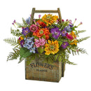 Mixed Floral Artificial Arrangement in Wood Basket