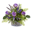 Rose and Lavender Artificial Arrangement in Designer Vase