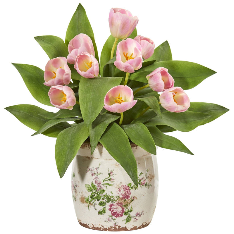 18in. Tulip Artificial Arrangement in Gold and Cream popular Elegant Vase.-DSF54