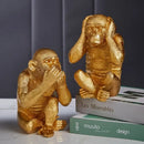 Artisanal three wise golden monkey sculpture living room decor