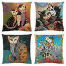 Artistic cat print black cushion covers set of 4 living room decor