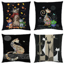 Artistic cat print black cushion covers set of 4 living room decor