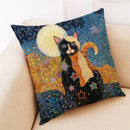 Artistic cat print black cushion covers set of 4 living room decor