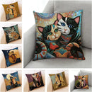Artistic cat print black cushion covers set of 4 living room decor