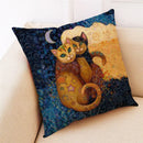 Artistic cat print black cushion covers set of 4 living room decor