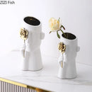 Artistic white and gold rose relief head vase bedroom decor