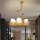 Artistry golden bird nest milk white glass ball pendant dining room