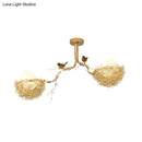 DecorBites™ Artistry Milk White Glass Ball Chandelier Pendant 1/2/3-Light Golden Hanging Lamp with Birds and Hand Sewn Aluminum Nest