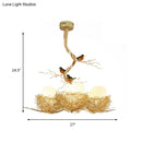 DecorBites™ Artistry Milk White Glass Ball Chandelier Pendant 1/2/3-Light Golden Hanging Lamp with Birds and Hand Sewn Aluminum Nest