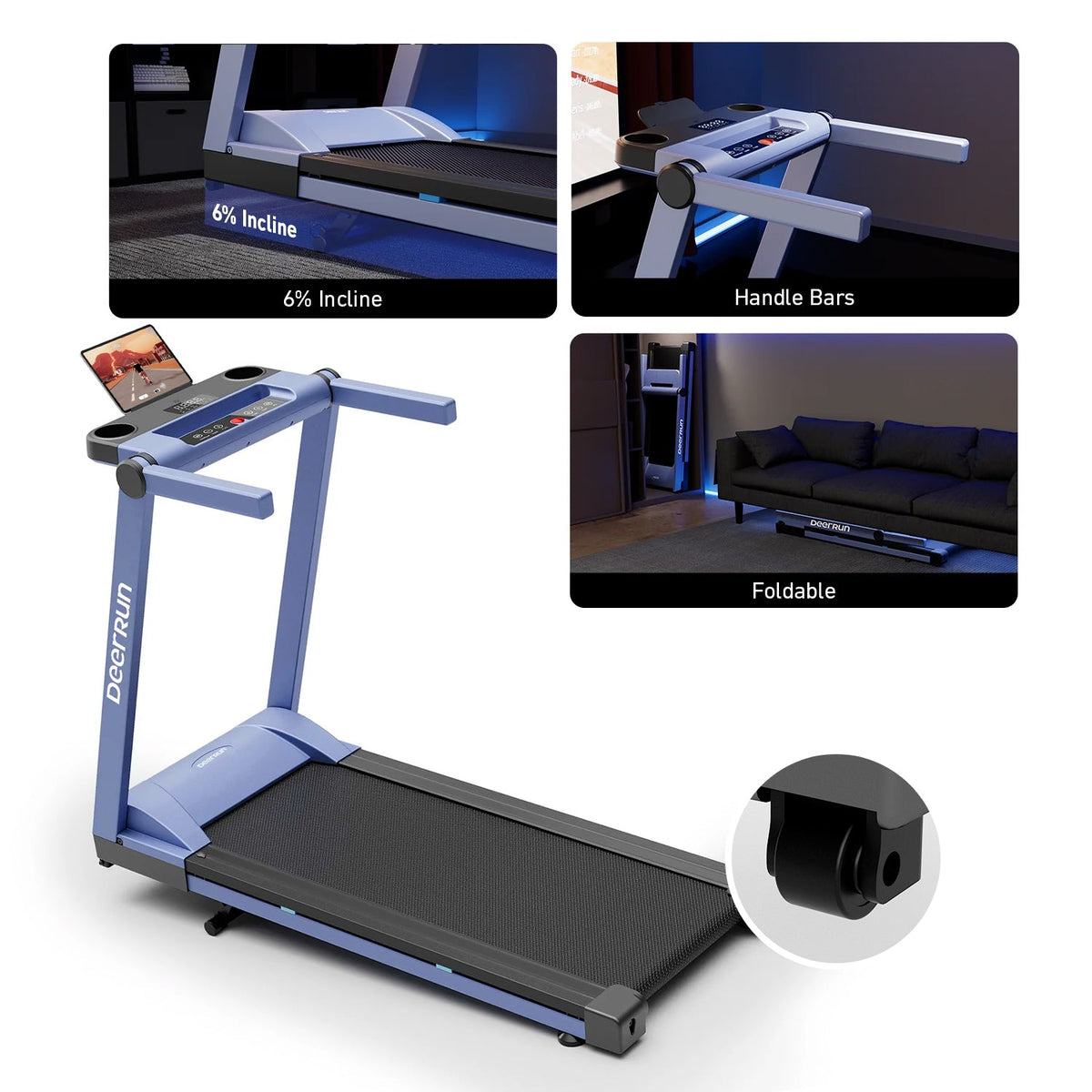 DeerRun A1 Pro Move+ 6% Incline Foldable Treadmill——2025 Upgraded Chip