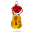 Puppy in Santa Hat with Stocking Glass Christmas Ornament