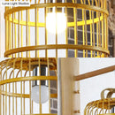 Asian wood cage design wall sconce bedroom white bird deco lamp