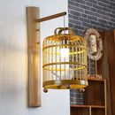 Asian wood cage design wall sconce bedroom white bird deco lamp