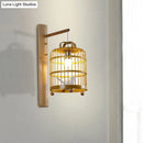 Asian wood cage design wall sconce bedroom white bird deco lamp