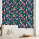 Exotic Leaves and Parrots Wallpaper