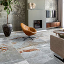 astana gray exotic marble 24x24 polished installed living room floor fireplace square