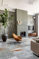 astana gray exotic marble 24x24 polished installed living room floor fireplace wide view