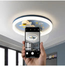 Astronaut blue & yellow ceiling fan light bedroom space fixture