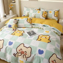 Astronaut cartoon lattice floral bedding set green & white bedroom