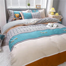 Astronaut cartoon lattice floral bedding set green & white bedroom