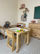 Cordia Kids Activity Table & Chair Set | Wooden Montessori Desk with Flip-Top Chalkboard & Storage