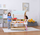 Cypress Wooden Market Stand | Kids Pretend Play Shop with Storage Shelves & Chalkboard Sign