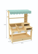 Cypress Wooden Market Stand | Kids Pretend Play Shop with Storage Shelves & Chalkboard Sign