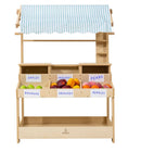 Cypress Wooden Market Stand | Kids Pretend Play Shop with Storage Shelves & Chalkboard Sign
