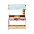 Cypress Wooden Market Stand | Kids Pretend Play Shop with Storage Shelves & Chalkboard Sign