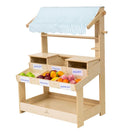 Cypress Wooden Market Stand | Kids Pretend Play Shop with Storage Shelves & Chalkboard Sign