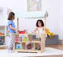 Holly Wooden Market Stand | Kids Pretend Play Grocery Store & Toy Display Shelf with Canopy