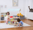 Holly Wooden Market Stand | Kids Pretend Play Grocery Store & Toy Display Shelf with Canopy