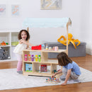 Holly Wooden Market Stand | Kids Pretend Play Grocery Store & Toy Display Shelf with Canopy