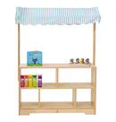Holly Wooden Market Stand | Kids Pretend Play Grocery Store & Toy Display Shelf with Canopy