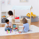 Holly Wooden Market Stand | Kids Pretend Play Grocery Store & Toy Display Shelf with Canopy