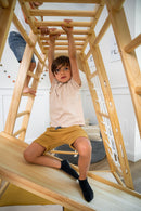 Magnolia | Indoor Wooden Jungle Gym with Monkey Bars, Rock Wall & Swing