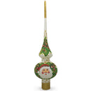 Santa Head and Mistletoe on White Glass Christmas Tree Topper 11 Inches