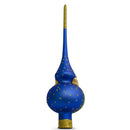 Santa with an Angel on Blue Glass Christmas Tree Topper 11 Inches