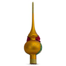 Santa with Angel on Orange Glass Christmas Tree Topper 11 Inches