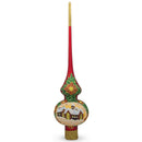 Snow Covered Winter Village Red Glass Christmas Tree Topper 11 Inches