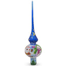 Santa and Snowman on Blue Glass Christmas Tree Topper 11 Inches