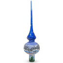 Santa and Snowman on Blue Glass Christmas Tree Topper 11 Inches