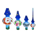 Santa and Snowman on Blue Glass Christmas Tree Topper 11 Inches