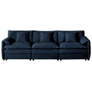 Oversized Deep Seat Sectional Cloud Sofa Sleeper with 3 Ottomans & Soft Pillows, Modular Couch Bed, Blue Chenille, 109.45 Inches
