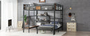 Queen Over Twin Bunk Bed with storage area on upper bed, lower bed with hangers and shelves, Space-Saving/Noise Reduced,black