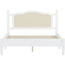 3 Pieces Bedroom Set with Queen Size Wooden Bed Frame, 1 Vintage  Nightstand and 1 Makeup Vanity Set with Stool,White