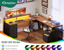 66 Inch L Shaped Desk With LED Lights And Power Outlet